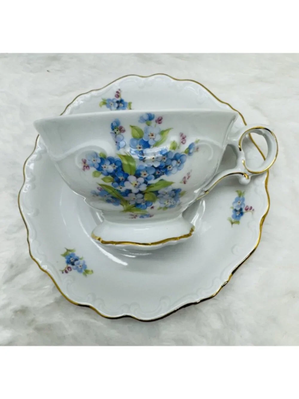 Schumann Bavaria Arzberg Blue Flower Porcelain Demitasse Cup & Saucer Set